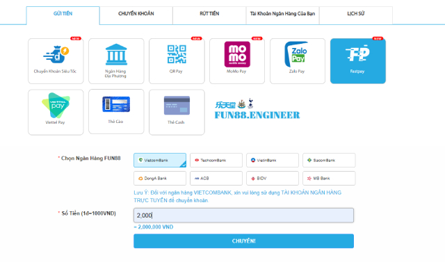 Chỉ bạn dùng FastPay nạp tiền Fun88